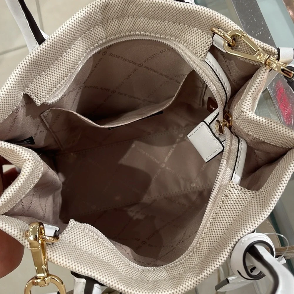 Michael Kors Mirella Small Shopper Top Zip Logo Crossbody XBODY Optic White  NW